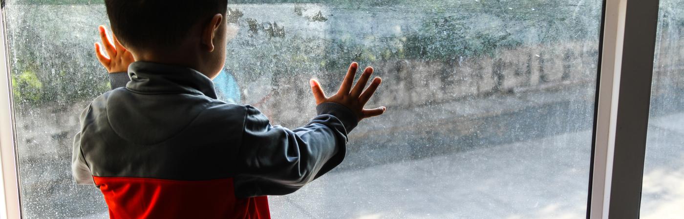 child looking out of window