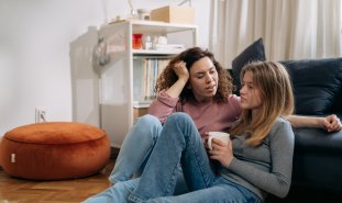 Mom talking with daughter